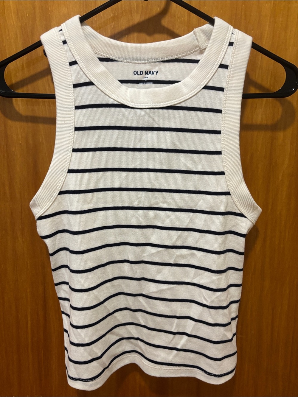 Old Navy White and Navy Striped Ribbed Tank